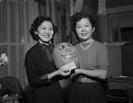 Holllywood JACL Halloween dance, publicity photo, October 24, 1955 from Toyo Miyatake Studio Rafu Shimpo Collection