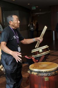 Hal Keimi is a long-time JANM volunteer who leads interactive taiko demonstrations for school tours throughout the year. He led 2 taiko sessions at Oshogatsu Family Festival