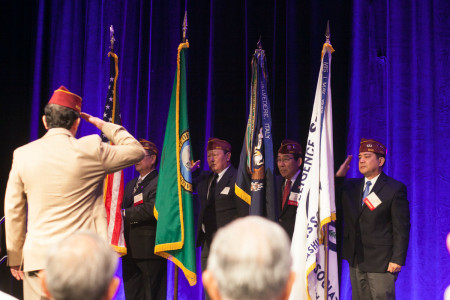 The Seattle Nisei Veterans Committee carried in the colors to kick off the Opening General Session.