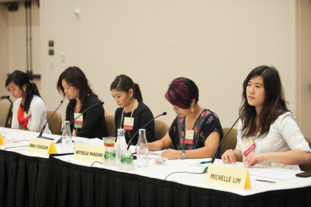 Students from University of Washington participate in a bilingual panel entitled, "We Didn't Marry the War."