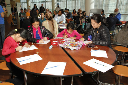 Cartoonist Vishavjit Singh leads a cartoon workshop. Photo by Russell Kitagawa.
