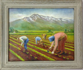 Jack Yamasaki, Thinning Sugar Beets (1942), oil on canvas. Japanese American National Museum, Gift of Dick Jiro Kobashigawa.