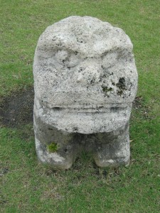 A traditional shiisaa (lion/dog) stands guard in Okinawa. Photo: Allyson Nakamoto.