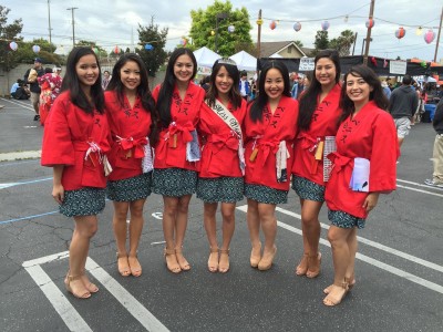 The 2015 Nisei Week Court at queen candidate Michelle Hanabusa's crowning as Miss Western Los Angeles at the Venice Hongwanji Obon Festival.