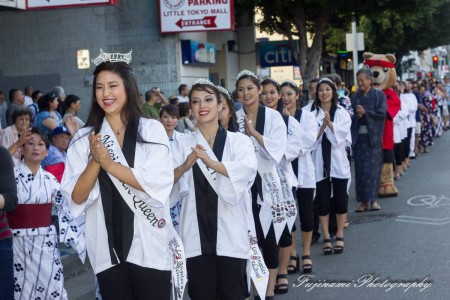 The 2015 Nisei Week Court participates in the Ondo dance and Closing Ceremony. Photo by John Fujinami.