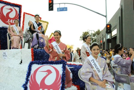 The 2015 Nisei Week Court rides in the Grand Parade. Photo by Richard Watanabe.