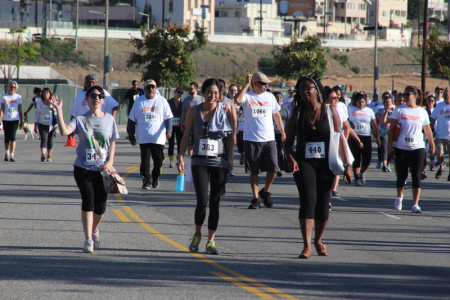 JANM staffers Sylvia Lopez, Kelly Kawata, and Vedette Philip participate in the 5K run. Photo by Richard Murakami.