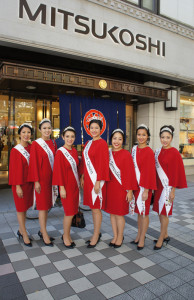 The 2015 Nisei Week Court pays an official visit to Mitsukoshi department store.