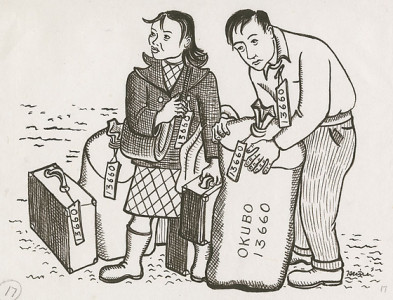 Mine and Benji standing with their luggage, Berkeley, California, 1942