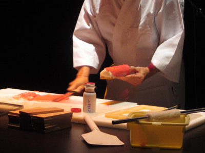 During a summer 2011 public program, Frank Kawana demonstrates how to make kamaboko (Japanese fish cake) by hand.