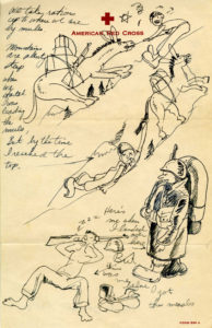 A journalistic drawing by Stanley Hayami. Japanese American National Museum. Gift of Grace S. Koide.