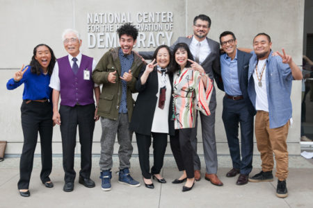 National Youth Summit presenters celebrate a successful event. L to R: Mariko Rooks, William "Bill" Shishima, Kane Tenorio, Lori Bannai, Karen Korematsu, Hussam Ayloush, David Ono, and G Yamazawa.