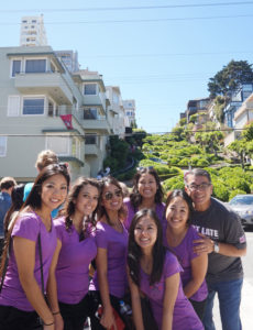 The 2015 Nisei Week Court poses with Nisei Week Foundation President Terry Hara in front of San Francisco’s iconic Lombard Street.