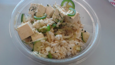 Picture of my bowl from Snociety, taken mid-meal. I was so hungry that I dug in before photographing it!